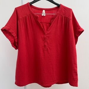 Pact coastal double gauze short sleeve popover top XL orange organic cotton